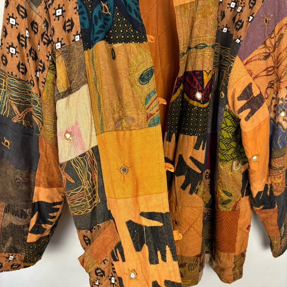 Vintage Handmade Patchwork Quilt Jacket Kantha Boho Oversized Cotton Artsy India